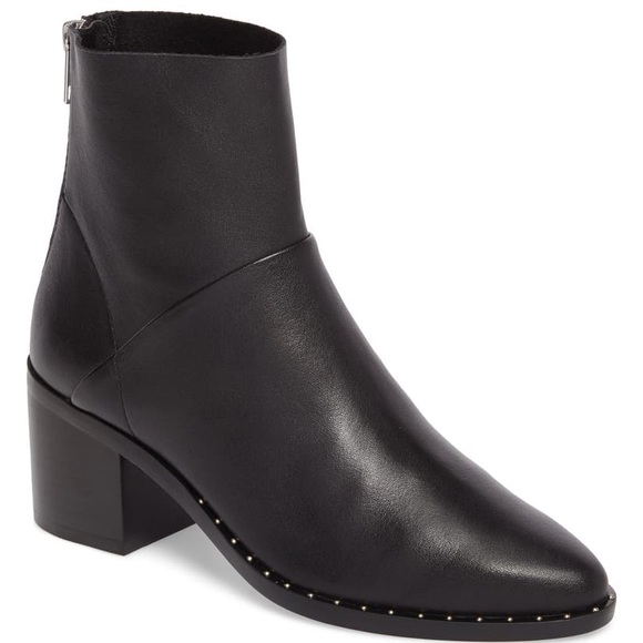 Leather ankle bootie, block heel, back zipper - Picture 1 of 4